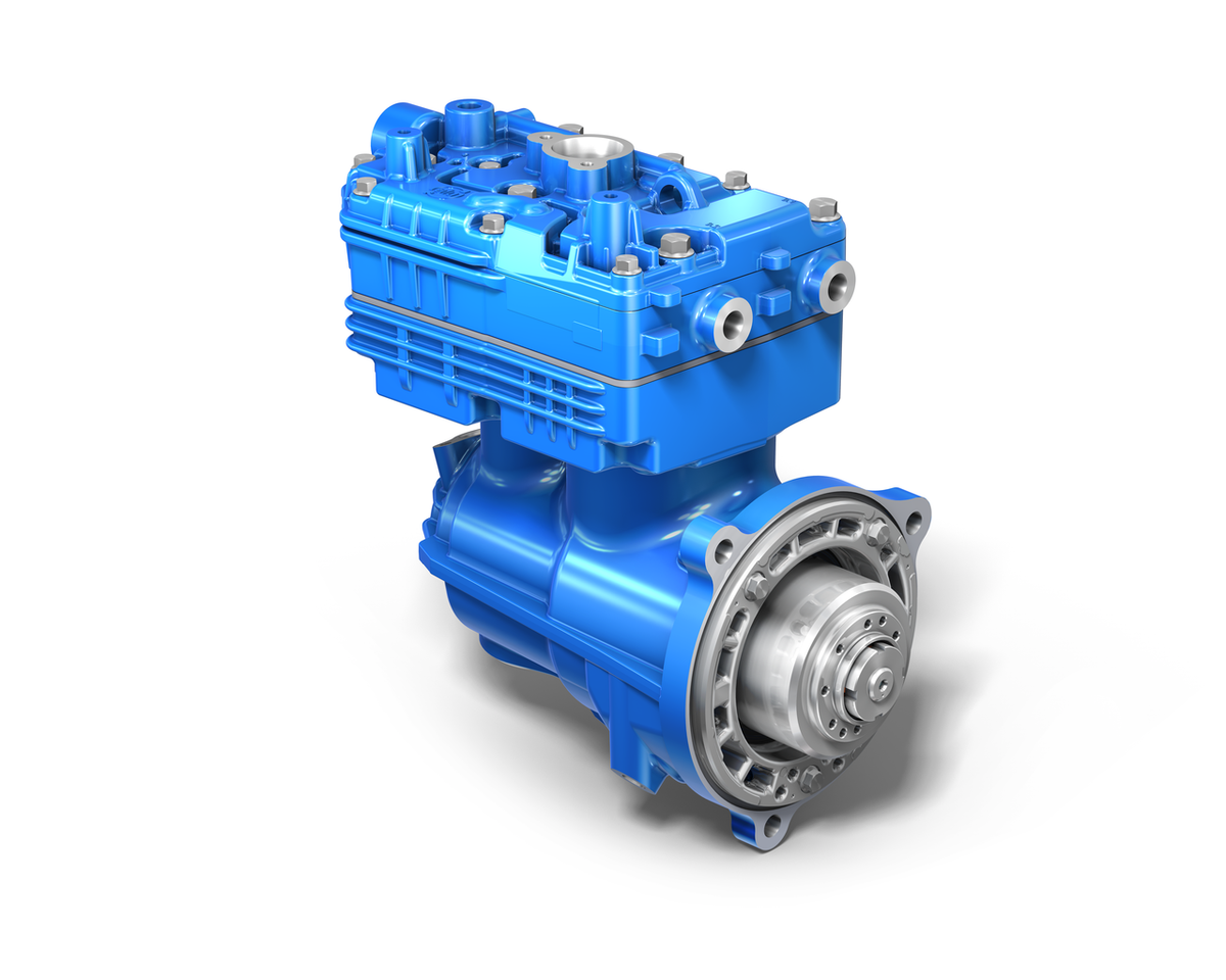 Der zweistufige Voith Luftkompressor LP 560 – inklusive zweier Zylindern, extra leichten Geh&auml;uses, modernster TwinSave-Technologie und wartungsfreier Doppelkonuskupplung.