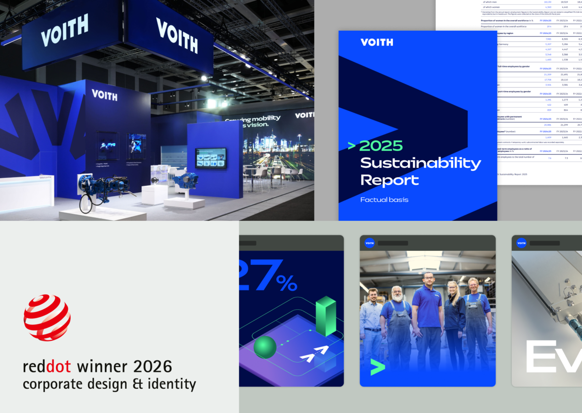 Voiths Corporate Design wurde mit dem Red Dot Award 2026 ausgezeichnet.