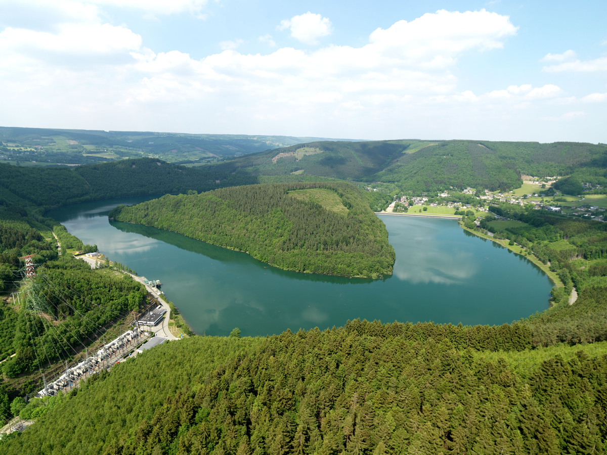 Aerial view of Coo-Trois-Ponts hydropower complex owned by ENGIE Electrabel