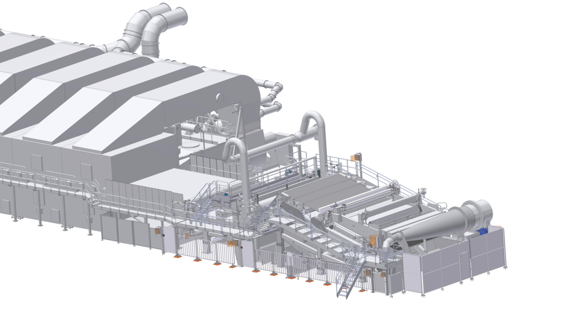 The picture shows CertainTeed Roofing's planned Oxford nonwoven glass mat plant with HydroFormer, binder section and FiberDry's first drying modules.