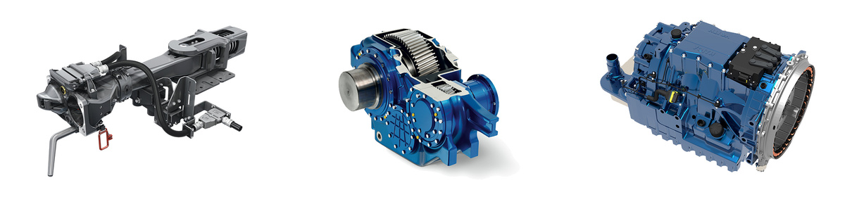 CargoFlex: Digital automatic coupler (left), MultiMode: Modular gear unit (center), DIWA NXT: Automatic transmission for buses (right)